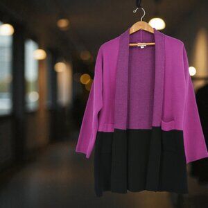 Autumn Skye Purple & Black Colorblock Open Front Cardigan Sweater Women's M